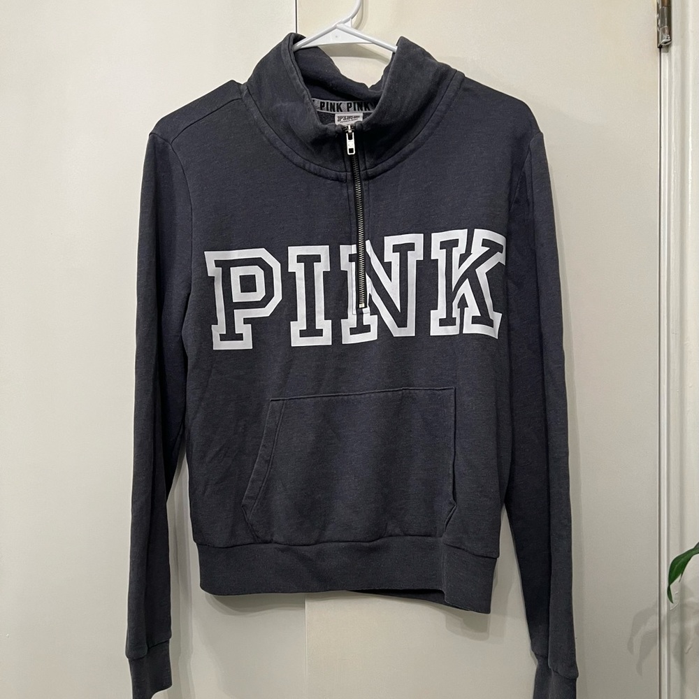 Gently used PINK quarter zip sweatshirt in size Medium (gray)